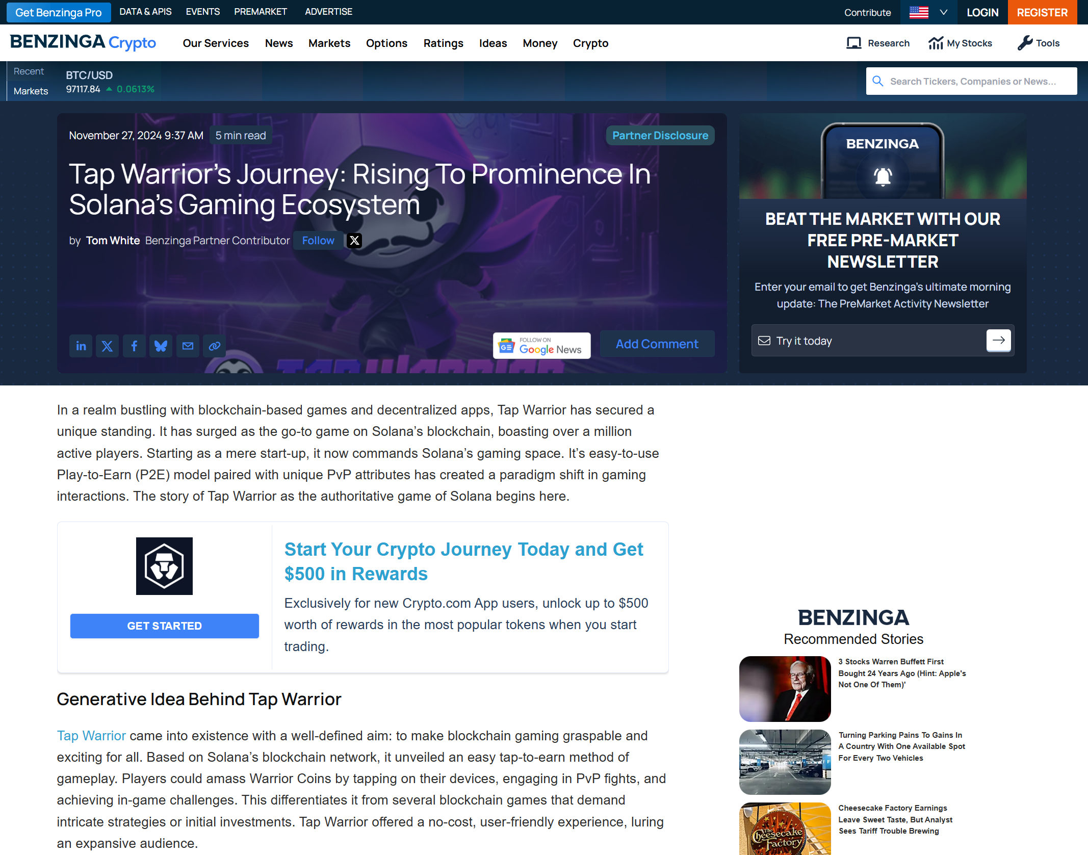 Tap Warrior in Benzinga